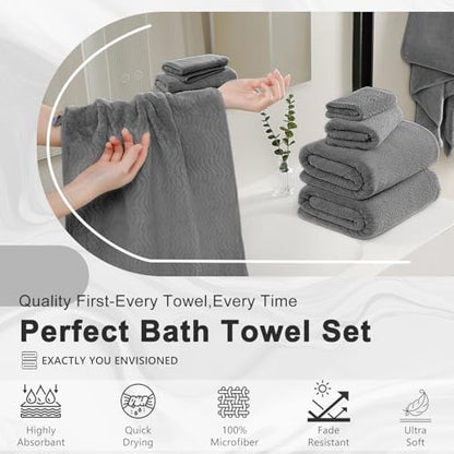 8 Piece Bath Towel Set Grey |2 Oversized Large Bath Sheet,2 Hand Towels,4 Washcloths| Ultra Soft Cozy Bath Towel Set for Bathroom Hotel Gym Spa,Highly Absorbent & Quick Dry Bathroom Towel Collections