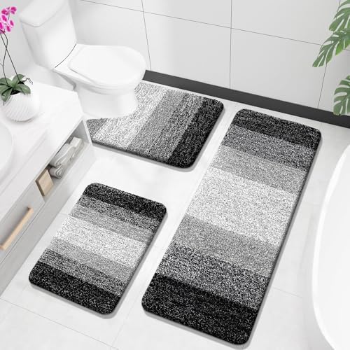 OLANLY Microfiber Bathroom Rugs Sets 3 Piece, 47"x20"+24"x16"+24"x20"