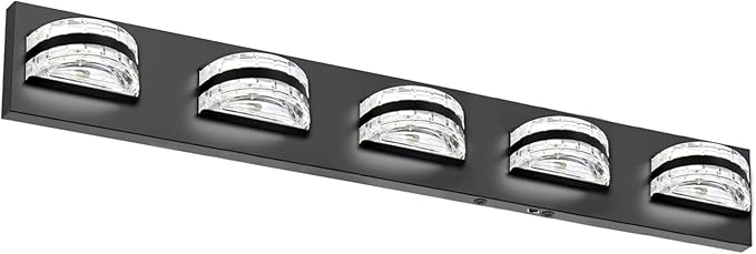 LED Bathroom Vanity Light, 360°Rotatable, 2560LM 5 Light, Black Modern Matte Bathroom Lighting Fixtures, Over Mirror Vanity Lights for Bedroom, Living Room ETL Certified