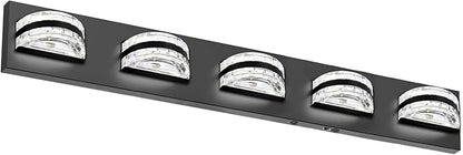 LED Bathroom Vanity Light, 360°Rotatable, 2560LM 5 Light, Black Modern Matte Bathroom Lighting Fixtures, Over Mirror Vanity Lights for Bedroom, Living Room ETL Certified
