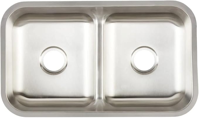 Signature Hardware 447792 Calverton 32" Undermount 50/50 Double Basin Stainless Steel Kitchen Sink | Stainless Steel - Stainless Steel