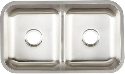Signature Hardware 447792 Calverton 32" Undermount 50/50 Double Basin Stainless Steel Kitchen Sink | Stainless Steel - Stainless Steel