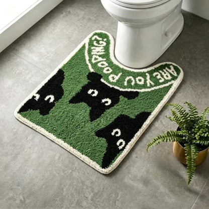 Funny Black Cat Toilet Rug - U-Shaped Toilet Contour Mat with are You Pooping? Design, Absorbent Non Slip Bathroom Mat, Machine Washable Quirky Bathroom Decor for Cat Lovers