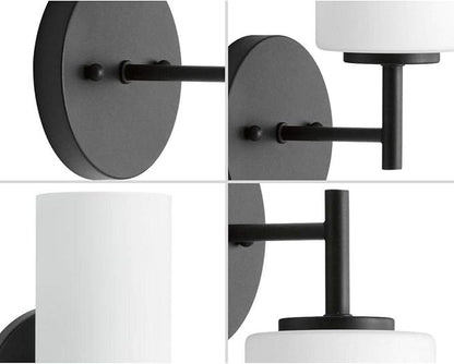 Progress Lighting Replay Collection 1 Light Bathroom Vanity Light, Modern Bath Lighting Fixture with Etched White Glass Shades for Over The Mirror, Reversible Mounting, Textured Black