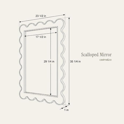 CAALMA Scalloped Wall Mirror 24 x 36 Rectangular, Bathroom Mirror, Mirrors for wall Decor, Wooden Frame Mirrors for wall, Decorative Vanity Mirror, Nursery Decor, Entryway Mirror, Wall Mounted Mirror