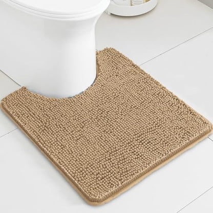Beige Toilet Rug U Shaped – Absorbent and Washable Contour Bathroom Rugs for Toilet, Non-Slip, Thick Soft Chenille Contoured Bath Mat - 20" x 24"
