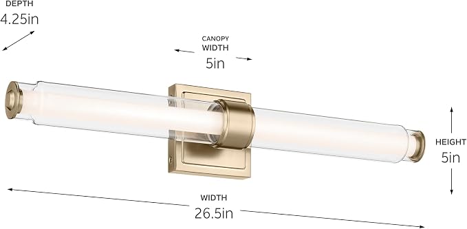 Kichler Laurene LED Bath Bar Light, Champagne Bronze | Linear vanity light with clear glass for bathroom mirrors (26.5" x 5"), 55238CPZLED