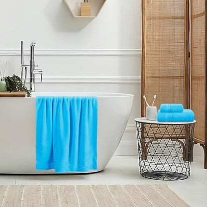 Belizzi Home Ultra Soft 3 Pack Cotton Towel Set, Contains a Bath Towel 28x55 inch, a Hand Towel 16x24 inch & a Wash Coth 12x12 inch, Ideal Everyday use, Compact & Lightweight - Turquoise Blue