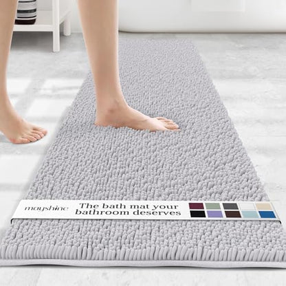 MAYSHINE Runner Plush Shaggy Chenille Bath Mat 71"x31" Extra Soft, Super Absorbent, Non-Slip Bathroom Rug | Fluffy Microfiber, Area Rug Sets for Bathroom Floor, Kitchen, Living Room | White