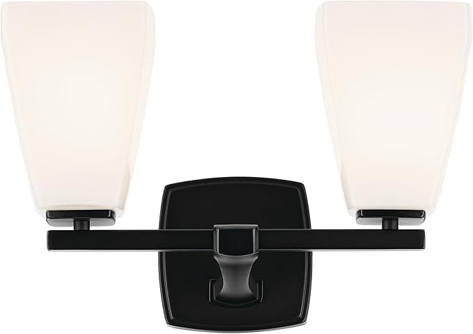 Kichler Marant 14.25" 2-Light Vanity Light with Opal Glass in Black, for Bathroom, Powder Room, Over a Mirror, (14.25" W x 9.5" H), 55215BK