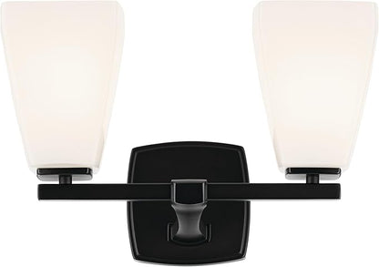 Kichler Marant 14.25" 2-Light Vanity Light with Opal Glass in Black, for Bathroom, Powder Room, Over a Mirror, (14.25" W x 9.5" H), 55215BK