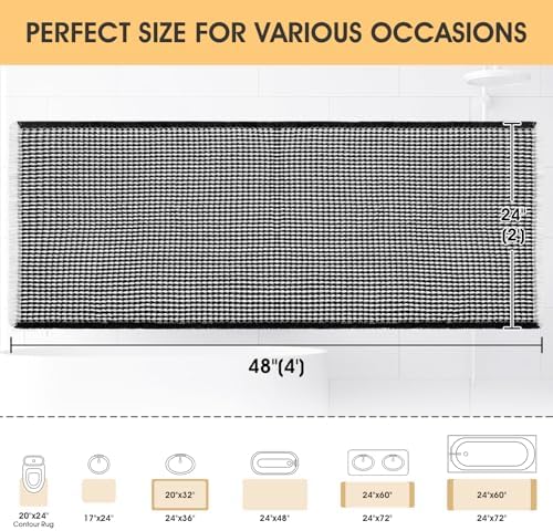 IM HOME Waffle Bath Mat Black & Cream 4'x2', Boho Woven Modern Bath Mat Rugs, Absorbent Non Slip Bathroom Rugs, Soft Washable Bath Rugs with Tassels for Bathroom, Bedroom, Kitchen, Shower, Tub