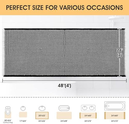 IM HOME Waffle Bath Mat Black & Cream 4'x2', Boho Woven Modern Bath Mat Rugs, Absorbent Non Slip Bathroom Rugs, Soft Washable Bath Rugs with Tassels for Bathroom, Bedroom, Kitchen, Shower, Tub