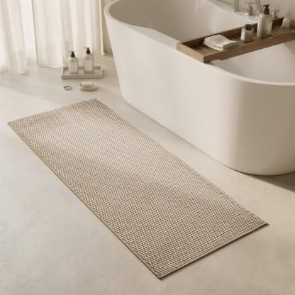 Triohero Bathroom Runner Rug, Long Bath Mat Washable Thin Quick Dry Low Pile Bathroom Runner Rugs 24 x 60 Non Slip, Beige 24x60