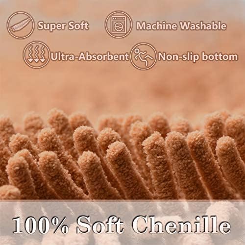 Bathroom Rugs Set 2 Piece Bath Mats Non Slip for Bathrooms, Thick Soft Chenille Rug Set, Bathtub Mats, Ultra Absorbent Bath Carpet, Shaggy Floor Mat, Champagne, 20"x32" & 16"x24"