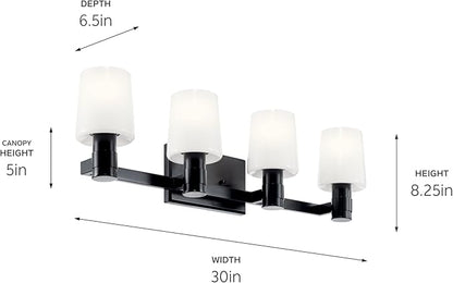 Kichler Adani 4-Light Vanity, Modern Light with Opal Glass in Black, Bathroom (8.25" x 30"), 55177BK