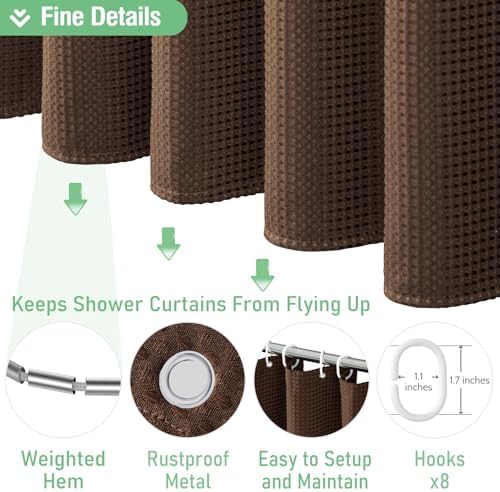Dynamene Stall Waffle Shower Curtain 256 GSM Heavy Fabric 48x72 Brown