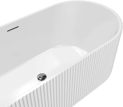 67 Inch Acrylic Freestanding Bathtub, Deep Soaking Tub with Non-Slip Base, cUPC Certified Free Standing Tub, Chrome Drain Bath Tub, Modern Tub for Bathrooms, White