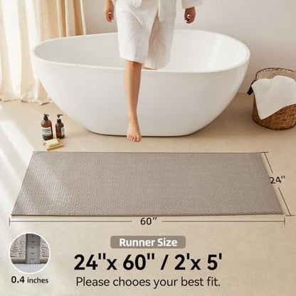 Triohero Bathroom Runner Rug, Long Bath Mat Washable Thin Quick Dry Low Pile Bathroom Runner Rugs 24 x 60 Non Slip, Beige 24"x60"