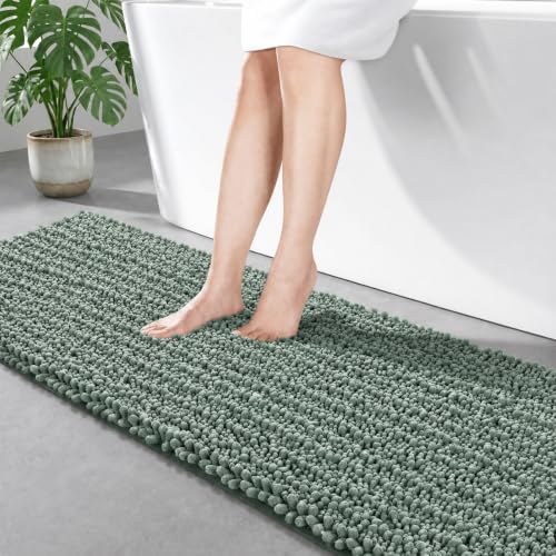 Disolla Sage Green Bathroom Runner Rug 24x60 Inch - Large Long Chenille Bath Mat, Thick Shaggy Plush Absorbent Floor Mat, Non-Slip Runner for Master Bathroom and Bedside