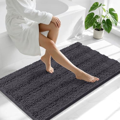 Smiry Thick Chenille Large Bathroom Runner Rugs 45x27, Bath Mat, Dark Grey
