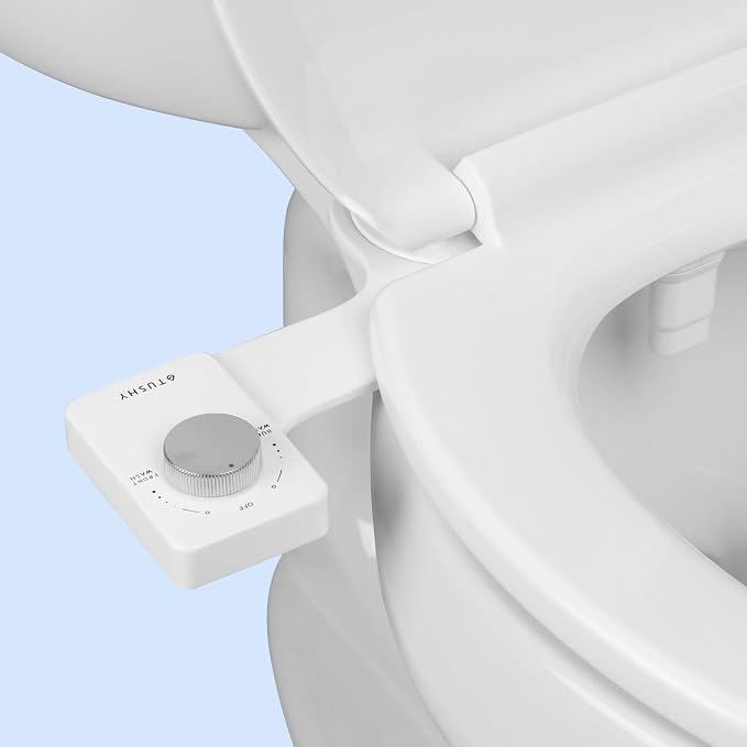 TUSHY Fresh Dual Nozzle Cool Water Bidet, Matte Silver Knob | Ultra Slim Toilet Seat Attachment, Non-Electric, 180° Front and Rear Wash, Self-Cleaning, 10 Minute DIY Install