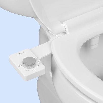 TUSHY Fresh Dual Nozzle Cool Water Bidet, Matte Silver Knob | Ultra Slim Toilet Seat Attachment, Non-Electric, 180° Front and Rear Wash, Self-Cleaning, 10 Minute DIY Install