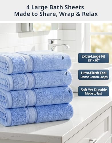 LANE LINEN Bath Sheets Large 100% Cotton 4 Pack Oversized Soft - Allure