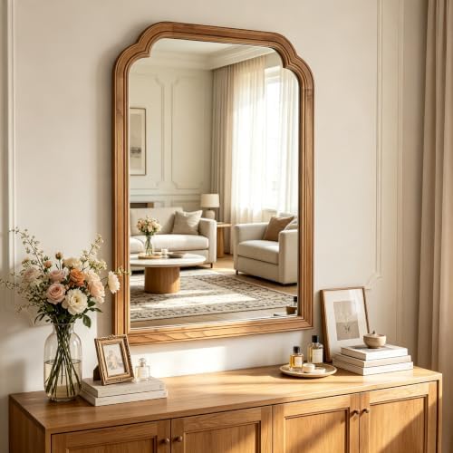 Wood Framed Bathroom Mirror for Wall 36"x24" Rustic Decorative Mirror