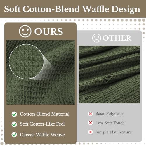 LXBNI Green Waffle Shower Curtain, Cotton Blend with Metal Hooks, 72x72