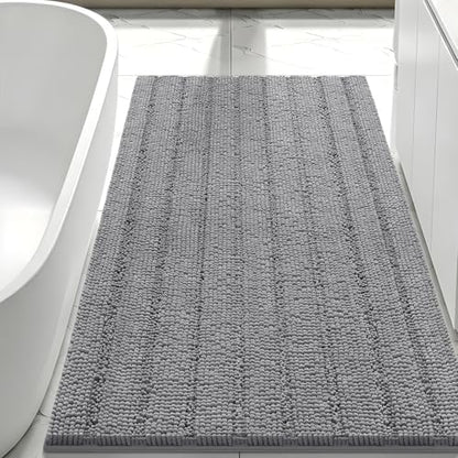 Bcoimo Bath Rug Mat,48x30 Chenille Non Slip Gray Long Bathroom Runner Rugs