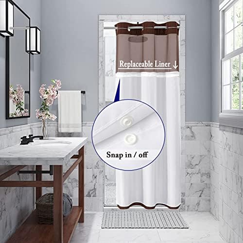 Gibelle No Hook Cloth Brown Shower Curtain with Liner, 36x74