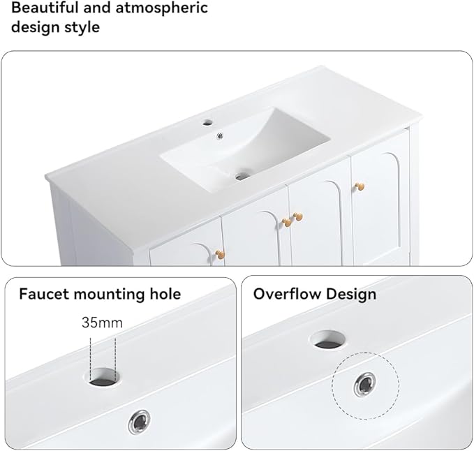 LZ LEISURE ZONE 48" Bathroom Vanity with Ceramic Sink Combo, Abundant Cabinet -4 Soft Close Doors and 2 Drawers, White