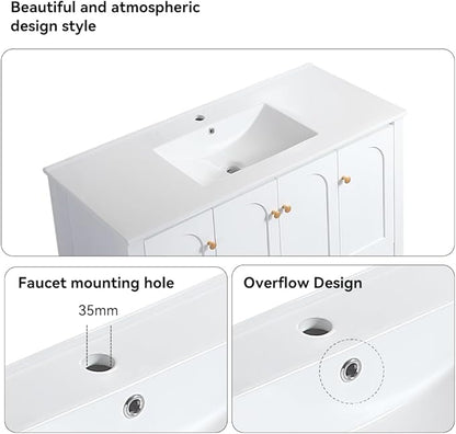 LZ LEISURE ZONE 48" Bathroom Vanity with Ceramic Sink Combo, Abundant Cabinet -4 Soft Close Doors and 2 Drawers, White