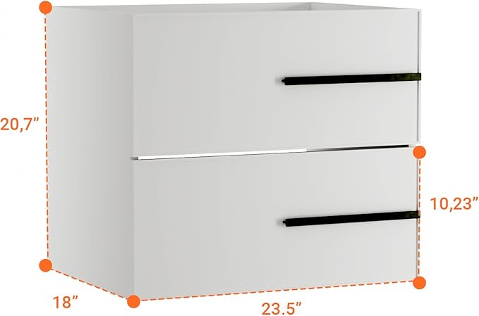 24 inch Floating Bathroom Vanity Without Sink, Space Saving Fluted Design for Small Bathrooms, Soft Closing Drawers & Black Handles White