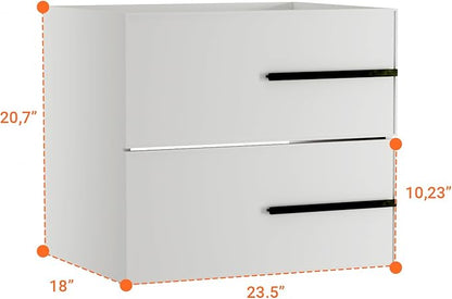 24 inch Floating Bathroom Vanity Without Sink, Space Saving Fluted Design for Small Bathrooms, Soft Closing Drawers & Black Handles White