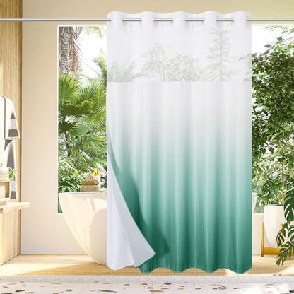 Gibelle No Hook Cloth Ombre Teal Shower Curtain with Liner, 72x74