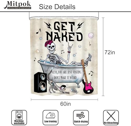 Halloween Skull Skeleton Cool Rock Roll Bathroom Shower Curtain Set