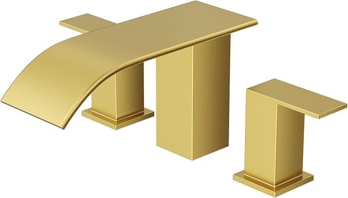 RUMOSE Roman Bathtub Faucet Set Waterfall Tub Faucets Brushed Gold | High Flow Widespread 6-16 Inch 3 Holes Deck Mount Tub Filler 2 Handles Bathtub Filler Soaking Bath Faucet
