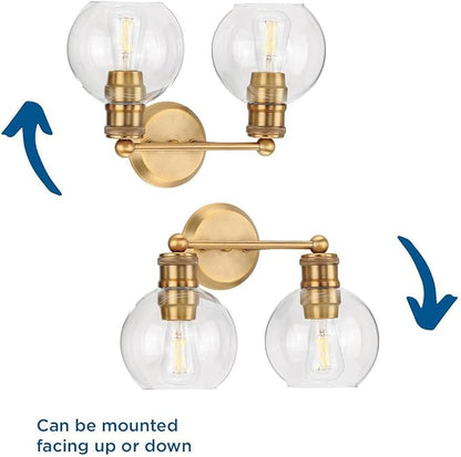 Hansford Collection 2-Light Clear Glass Farmhouse Bath Vanity Light Vintage Brass