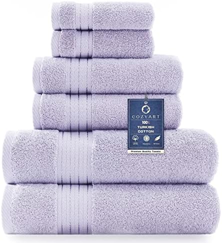 COZYART Luxury Bath Towel Set 6 Pcs, Lavender 100% Turkish Cotton 650 GSM