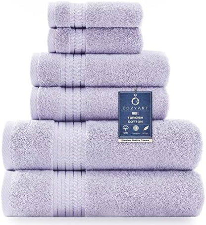 COZYART Luxury Bath Towel Set 6 Pcs, Lavender 100% Turkish Cotton 650 GSM