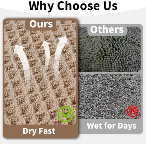 Waffle Bath Mat, Boho Bathroom Rug Non Slip Washable, 24 x 36, Khaki