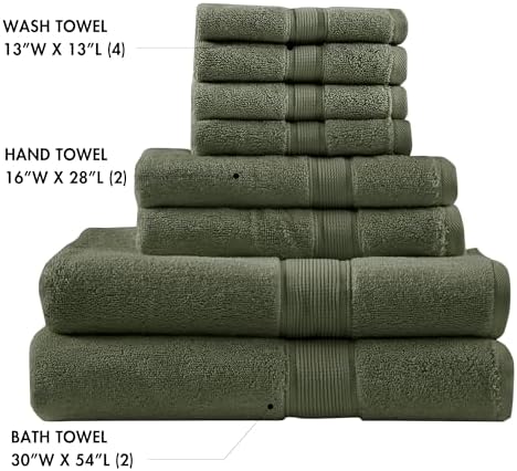Madison Park 800GSM 100% Cotton Bathroom Bath Towel Set of 8, Olive Green