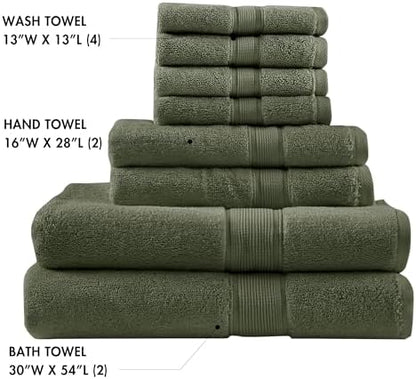 Madison Park 800GSM 100% Cotton Bathroom Bath Towel Set of 8, Olive Green