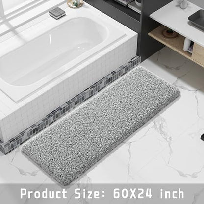 Yimobra Fluffy Plush Bath Rug, Super Shaggy Soft Comfortable Non Slip, Water Absorbent Microfiber Bath Mat, Dries Quickly, Machine Washable Thick Bathroom Rugs for Shower, 60" X 24", Pure Gray