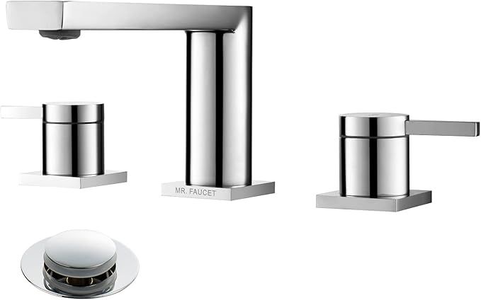 Luxury Brass Widespread Bathroom Sink Faucets for 3 Hole 2-Handle 8 Inch Deck Vanity Faucet & Stainless Steel Pop-up Drain Assembly, Chrome