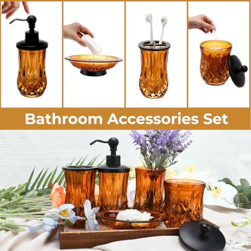 Amber Bathroom Accessories, Round Thick Glass & Zinc Alloy Pump