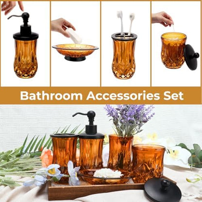 Amber Bathroom Accessories, Round Thick Glass & Zinc Alloy Pump