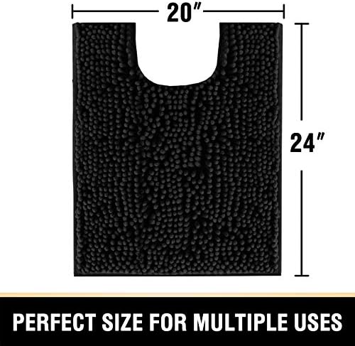 H.VERSAILTEX Toilet Mat U Shaped Bathroom Rugs Bath Mats for Bathroom Non Slip Luxury Chenille Bath Mat U Shape 20x24 Extra Soft and Absorbent Shaggy Rugs Washable Dry Fast - Black